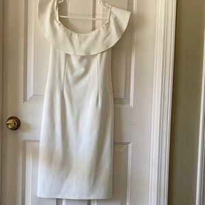 Lulu's Strapless White Dress with Ruffle Neckline